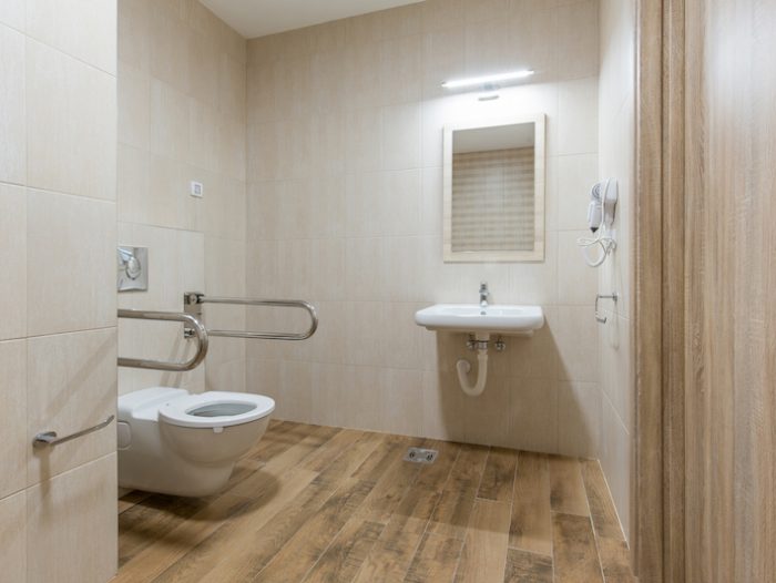 Wheelchair accessible handicapped toilet interior
