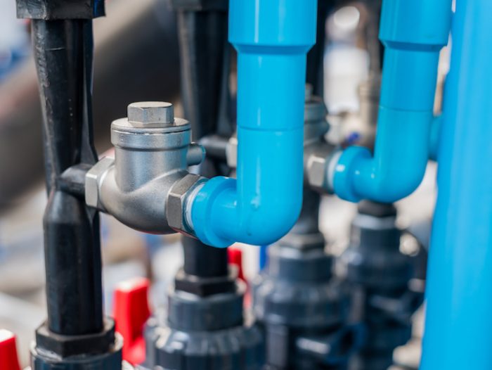 Check valve used to prevent backflow of water in pipes.selective focus.