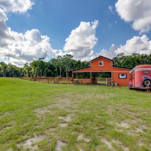 Keystone Heights, Florida / USA - October 17 2019: Horse stables and barn